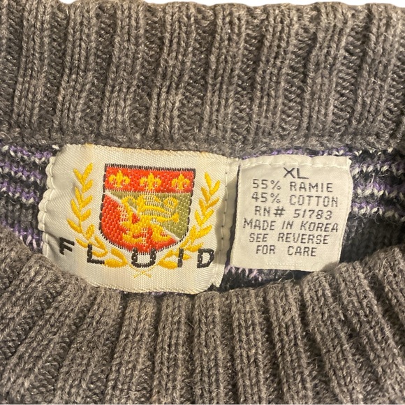 VTG Fluid Sweater Men’s XL Purple Gray Black Knit Geometric 80’s Retro Crew Neck - Picture 4 of 11